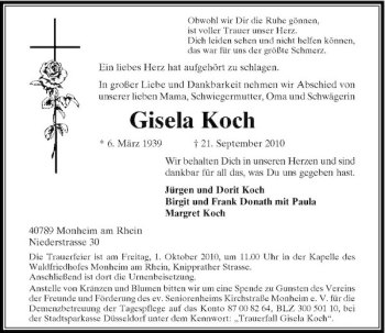 Traueranzeige von Gisela Koch von Rheinische Post