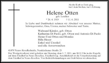Traueranzeige von Helene Otten von Rheinische Post