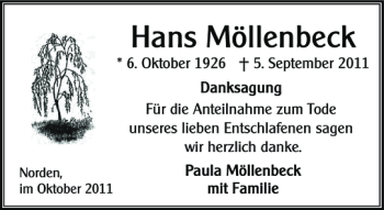 Traueranzeige von Hans Möllenbeck von Rheinische Post