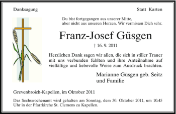 Traueranzeige von Franz-Josef Güsgen von Rheinische Post