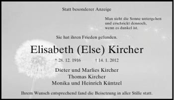 Traueranzeige von Elisabeth (Else) Kircher von Rheinische Post