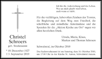 Traueranzeige von Christel Schroers von Rheinische Post