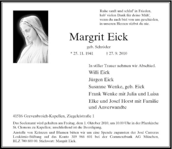 Traueranzeige von Margrit Eick von Rheinische Post