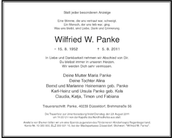 Traueranzeige von Wilfried Panke von Rheinische Post