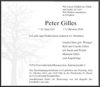 Traueranzeige von Peter Gilles von Rheinische Post