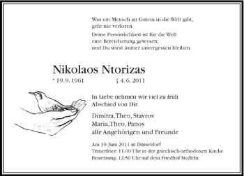 Traueranzeige von Nikolaos Ntorizas von Rheinische Post