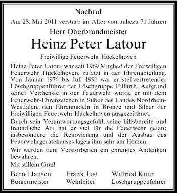 Traueranzeige von Heinz Peter Latour von Rheinische Post