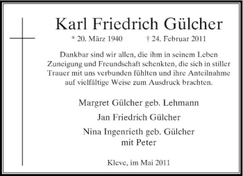 Traueranzeige von Karl Friedrich Gülcher von Rheinische Post