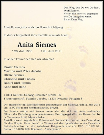 Traueranzeige von Anita Siemes von Rheinische Post