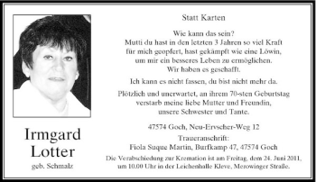 Traueranzeige von Irmgard Lotter von Rheinische Post