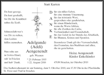 Traueranzeige von Adelgunde (Addi) Aengenendt von Rheinische Post