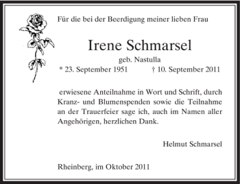 Traueranzeige von Irene Schmarsel von Rheinische Post