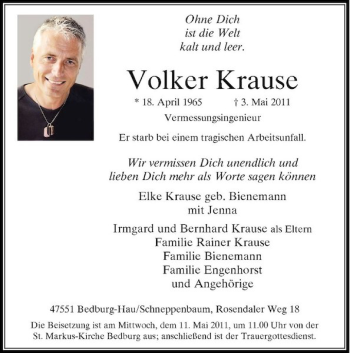 Traueranzeige von Volker Krause von Rheinische Post