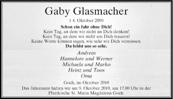 Traueranzeige von Gaby Glasmacher von Rheinische Post