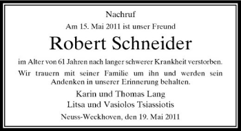 Traueranzeige von Robert Schneider von Rheinische Post