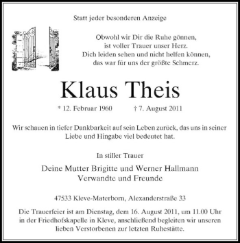 Traueranzeige von Klaus Theis von Rheinische Post