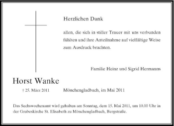 Traueranzeige von Horst Wanke von Rheinische Post