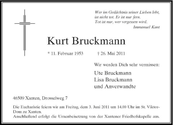 Traueranzeige von Kurt Bruckmann von Rheinische Post