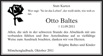 Traueranzeige von Otto Baltes von Rheinische Post