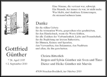 Traueranzeige von Gottfried Günther von Rheinische Post