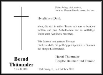 Traueranzeige von Bernd Thümmler von Rheinische Post