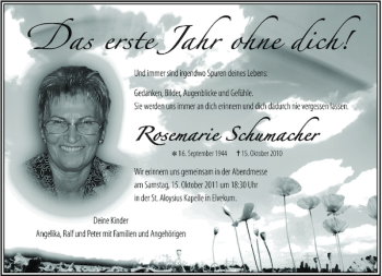 Traueranzeige von Schumacher Rosemarie von Rheinische Post