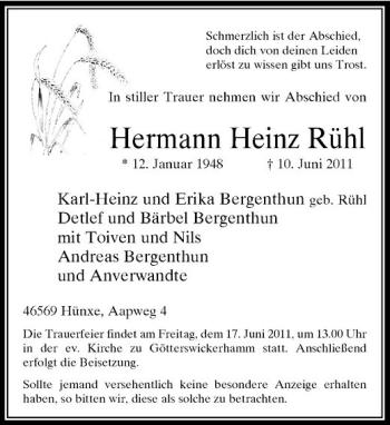 Traueranzeige von Hermann Heinz Rühl von Rheinische Post