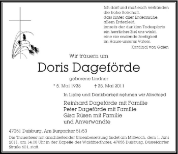 Traueranzeige von Doris Dageförde von Rheinische Post