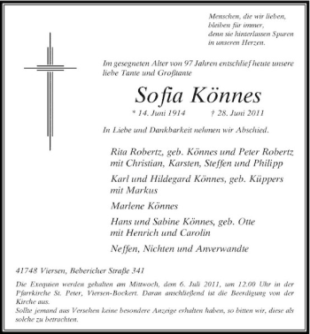 Traueranzeige von Sofia Könnes von Rheinische Post