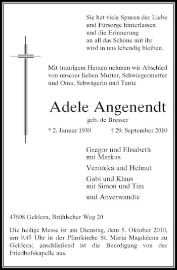Traueranzeige von Adele Angenendt von Rheinische Post