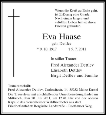 Traueranzeige von Eva Haase von Rheinische Post