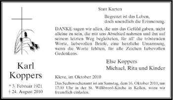 Traueranzeige von Karl Koppers von Rheinische Post