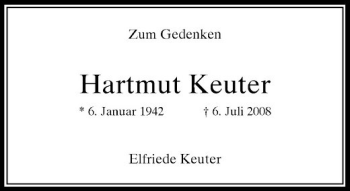 Traueranzeige von Hartmut Keuter von Rheinische Post
