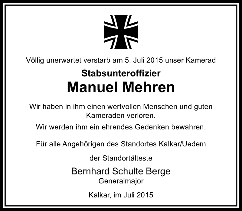  Traueranzeige für Manuel Mehren vom 18.07.2015 aus Rheinische Post