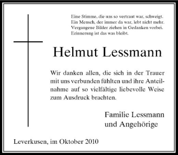 Traueranzeige von Helmut Lessmann von Rheinische Post