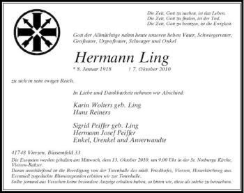 Traueranzeige von Hermann Ling von Rheinische Post