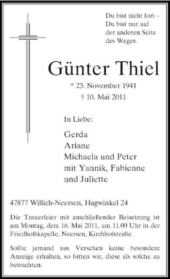 Traueranzeige von Günter Thiel von Rheinische Post