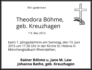 Traueranzeige von Theodora Böhme von Rheinische Post