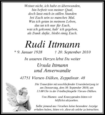 Traueranzeige von Rudi Ittmann von Rheinische Post