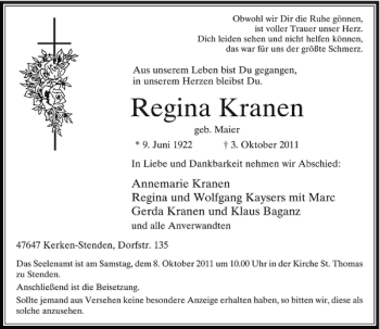 Traueranzeige von Regina Kranen von Rheinische Post