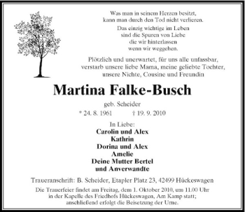 Traueranzeige von Martina Falke-Busch von Rheinische Post