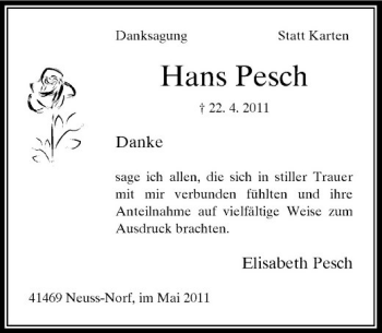 Traueranzeige von Hans Pesch von Rheinische Post