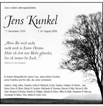 Traueranzeige von Jens Kunkel von Rheinische Post