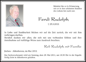 Traueranzeige von Ferdi Rudolph von Rheinische Post