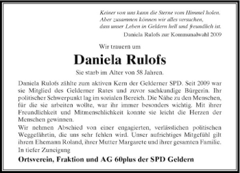 Traueranzeige von Daniela Rulofs von Rheinische Post