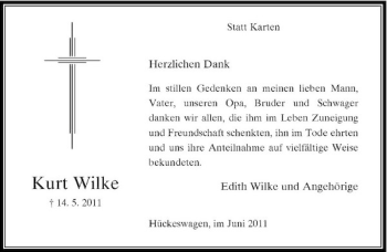 Traueranzeige von Kurt Wilke von Rheinische Post