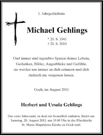 Traueranzeige von Michael Gehlings von Rheinische Post