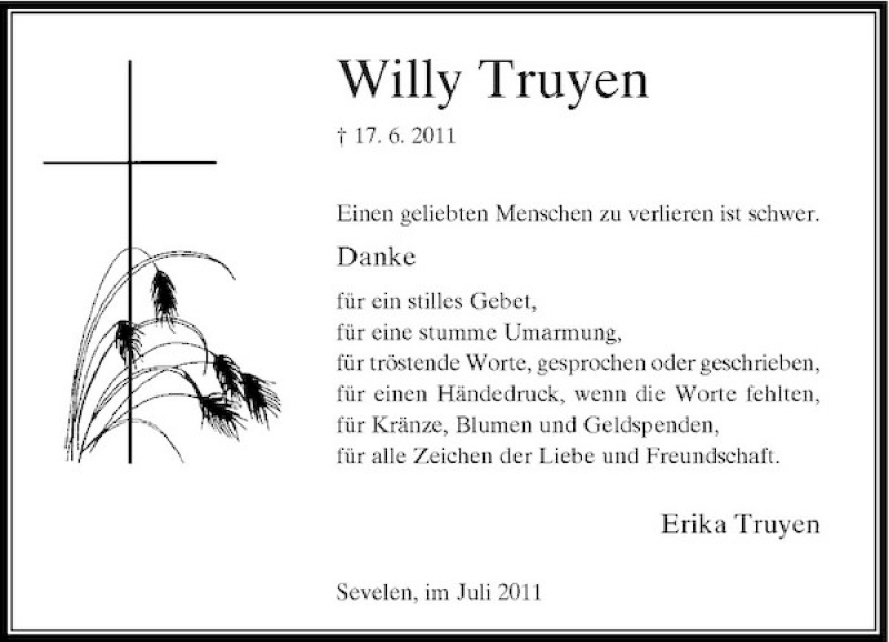 Alle Traueranzeigen Fur Willy Truyen Trauer Rp Online De