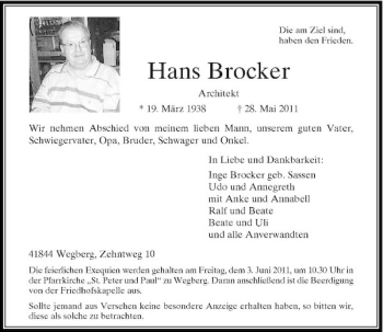 Traueranzeige von Hans Brocker von Rheinische Post