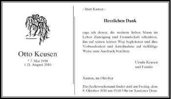Traueranzeige von Otto Keusen von Rheinische Post